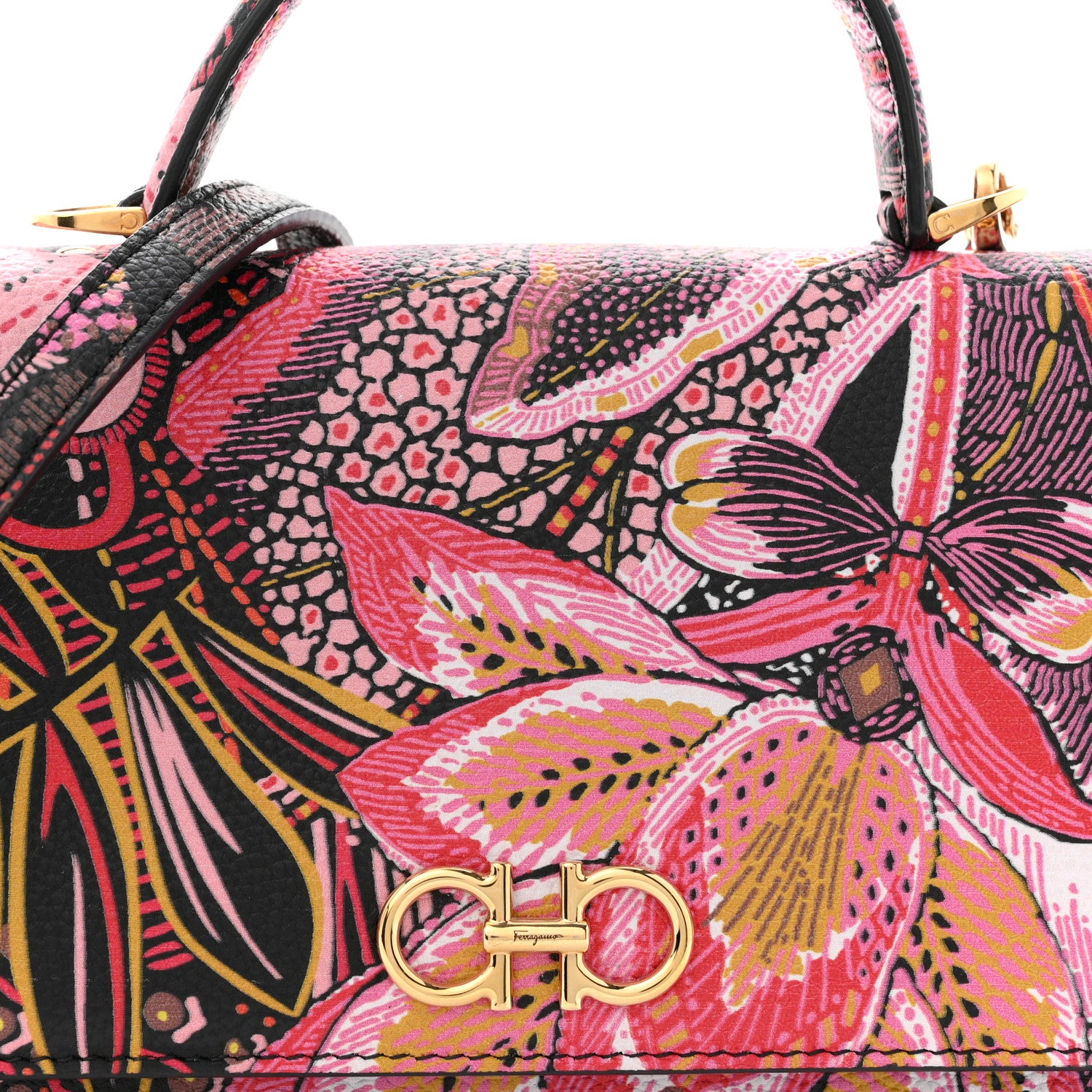 Salvatore Ferragamo Grained Calfskin Batik Printed Gancini Mini