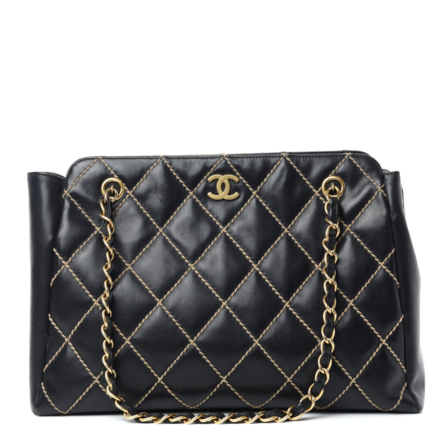 Calfskin Wild Stitch Shoulder Bag Black