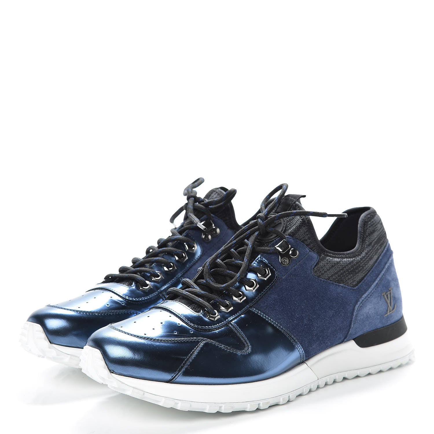 Louis Vuitton Metallic Patent Suede Run Away Sneakers 8.5 Marine 3 of 10