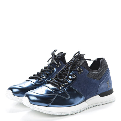 Louis Vuitton Metallic Patent Suede Run Away Sneakers 8.5 Marine 3 of 10