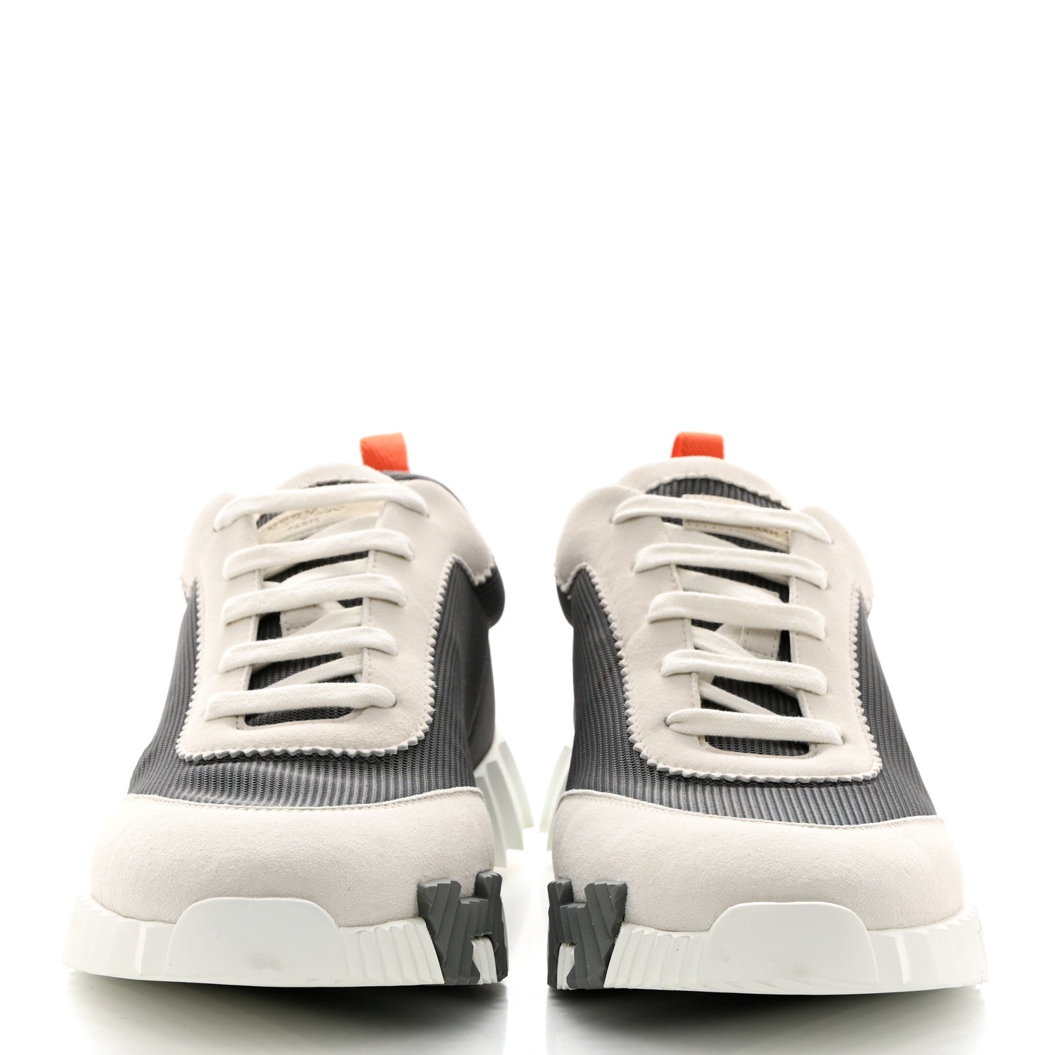 Hermes Technical Canvas Suede Goatskin Bouncing Sneakers 44 Gris Orange 2 of 10