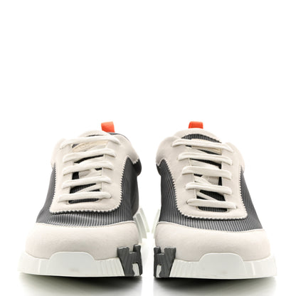 Hermes Technical Canvas Suede Goatskin Bouncing Sneakers 44 Gris Orange 2 of 10