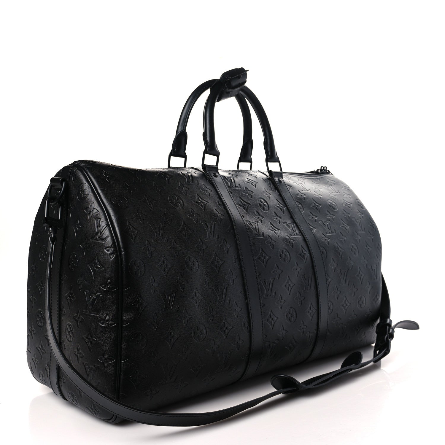 Louis Vuitton Calfskin Shadow Monogram Keepall Bandouliere 50 Black 3 of 8