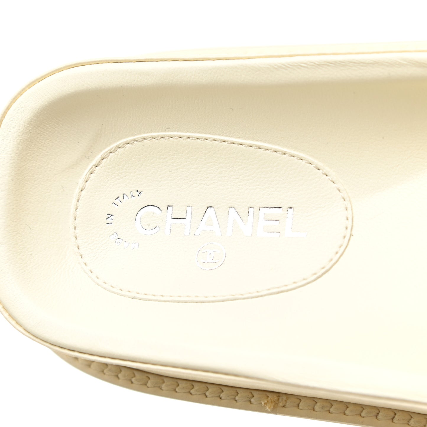Lambskin Cha-Nel Mule Sandals 37 Ivory Multicolor