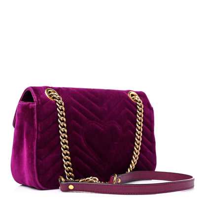 Gucci Velvet Matelasse Small GG Marmont Shoulder Bag Fuchsia Violet Cyclamen 3 of 18