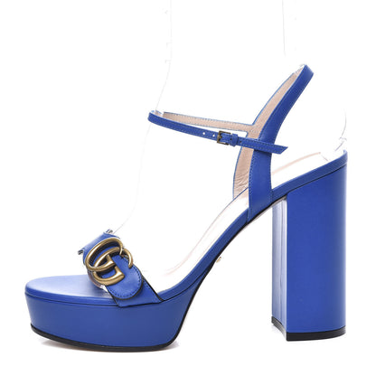 Gucci Calfskin GG Marmont Ankle Wrap 30/115mm Platform Sandals 40 Bright Blue 1 of 10
