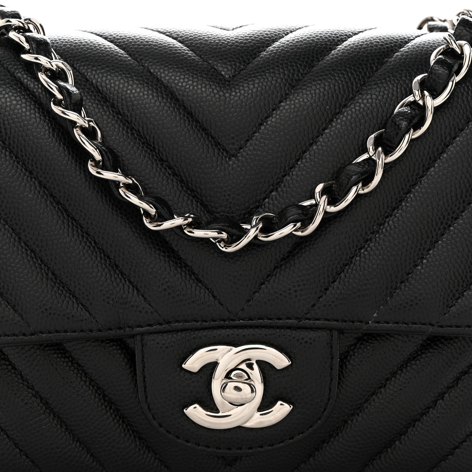 Chanel Caviar Chevron Quilted Mini Square Flap Black 8 of 10