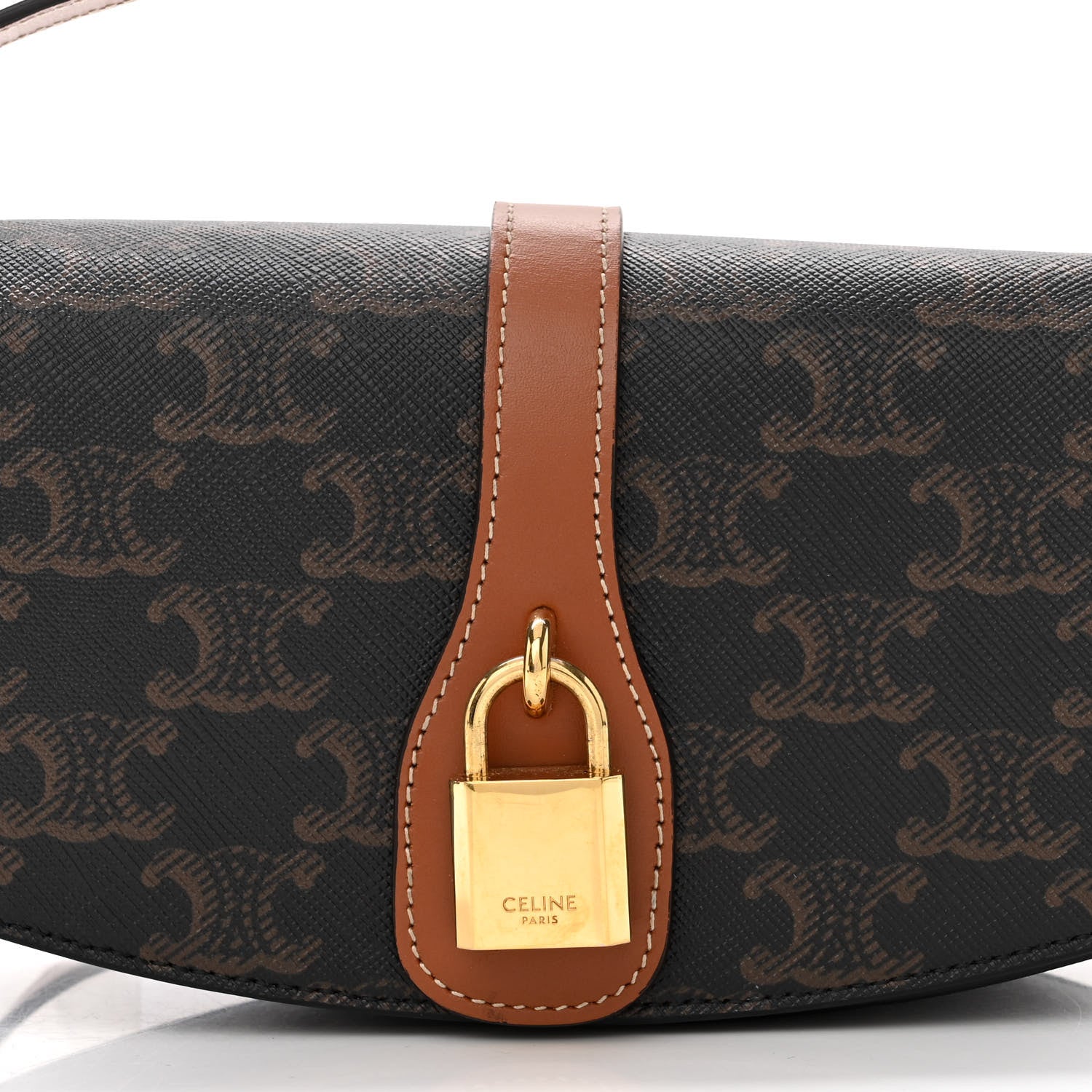 Celine Triomphe Canvas Calfskin Tabou Clutch on Strap Tan 7 of 9
