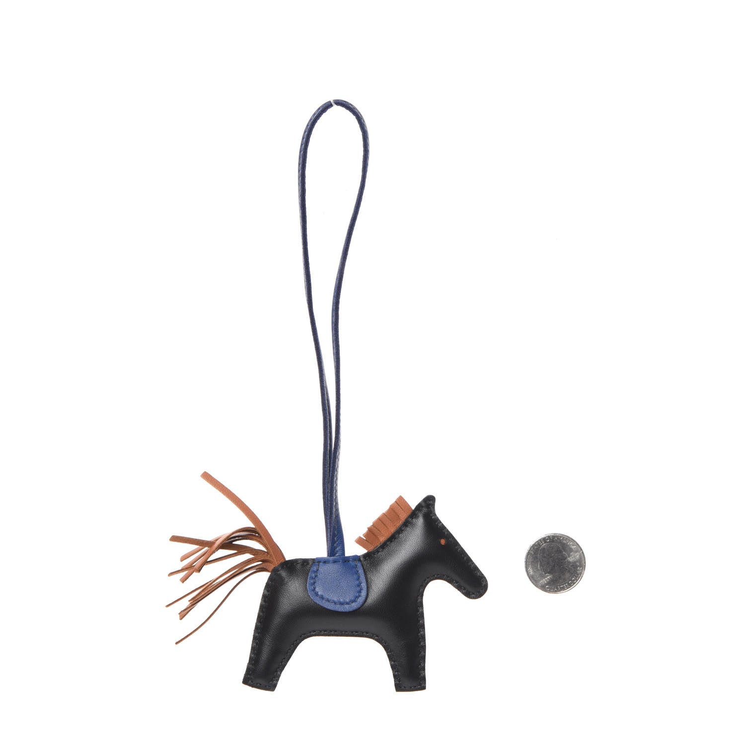 Hermes Milo Lambskin Grigri Rodeo Horse Bag Charm PM Black Bleu Saphir Gold 2 of 5