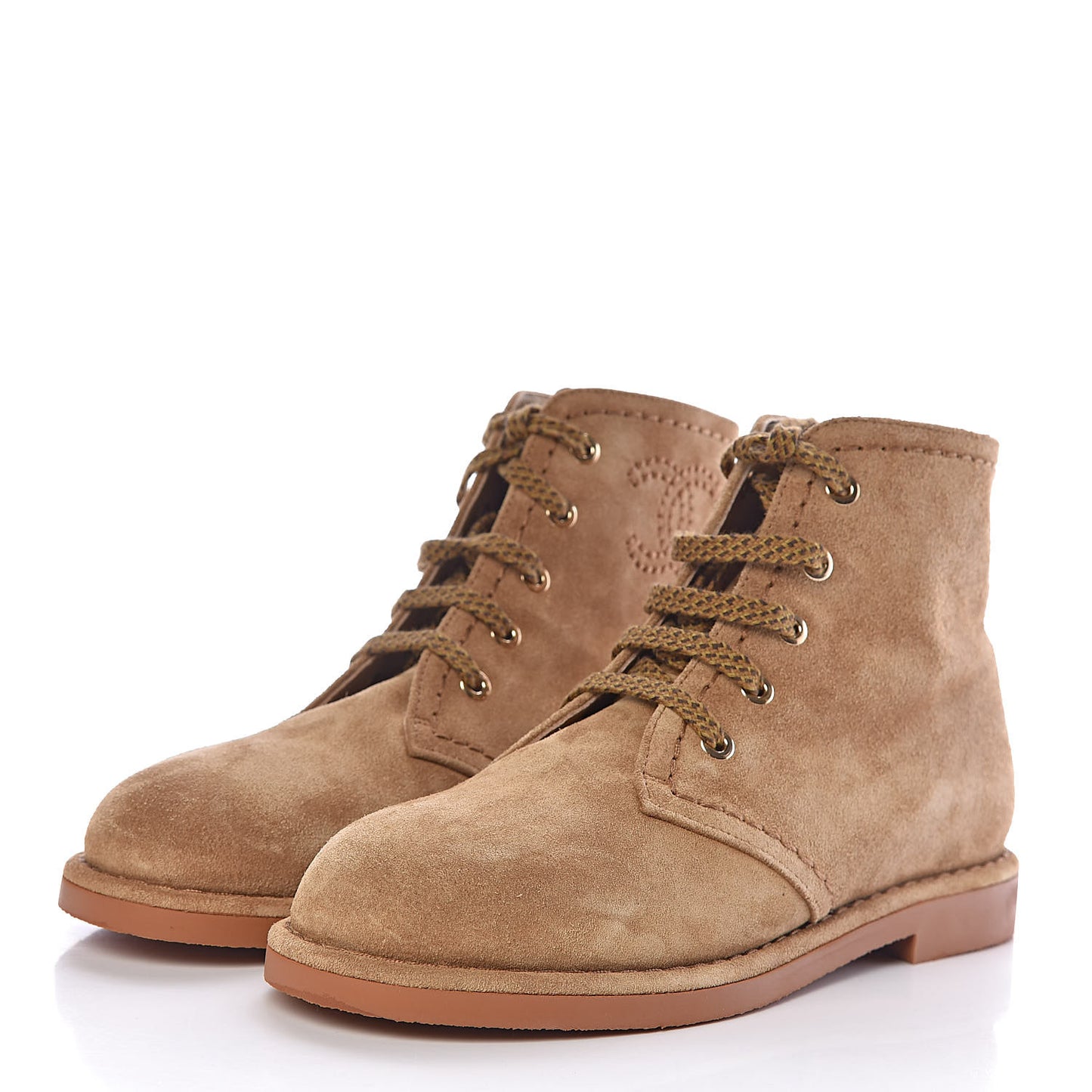 Suede Calfskin Womens Lace Up Short Boots 36 Dark Beige