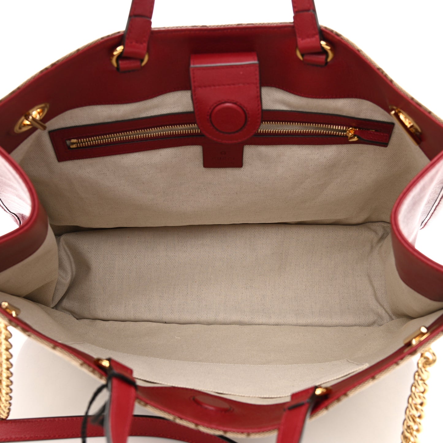 Monogram New Sakai Calfskin Lux Large Horsebit 1955 Tote Bag Beige Ebony New Cherry Red