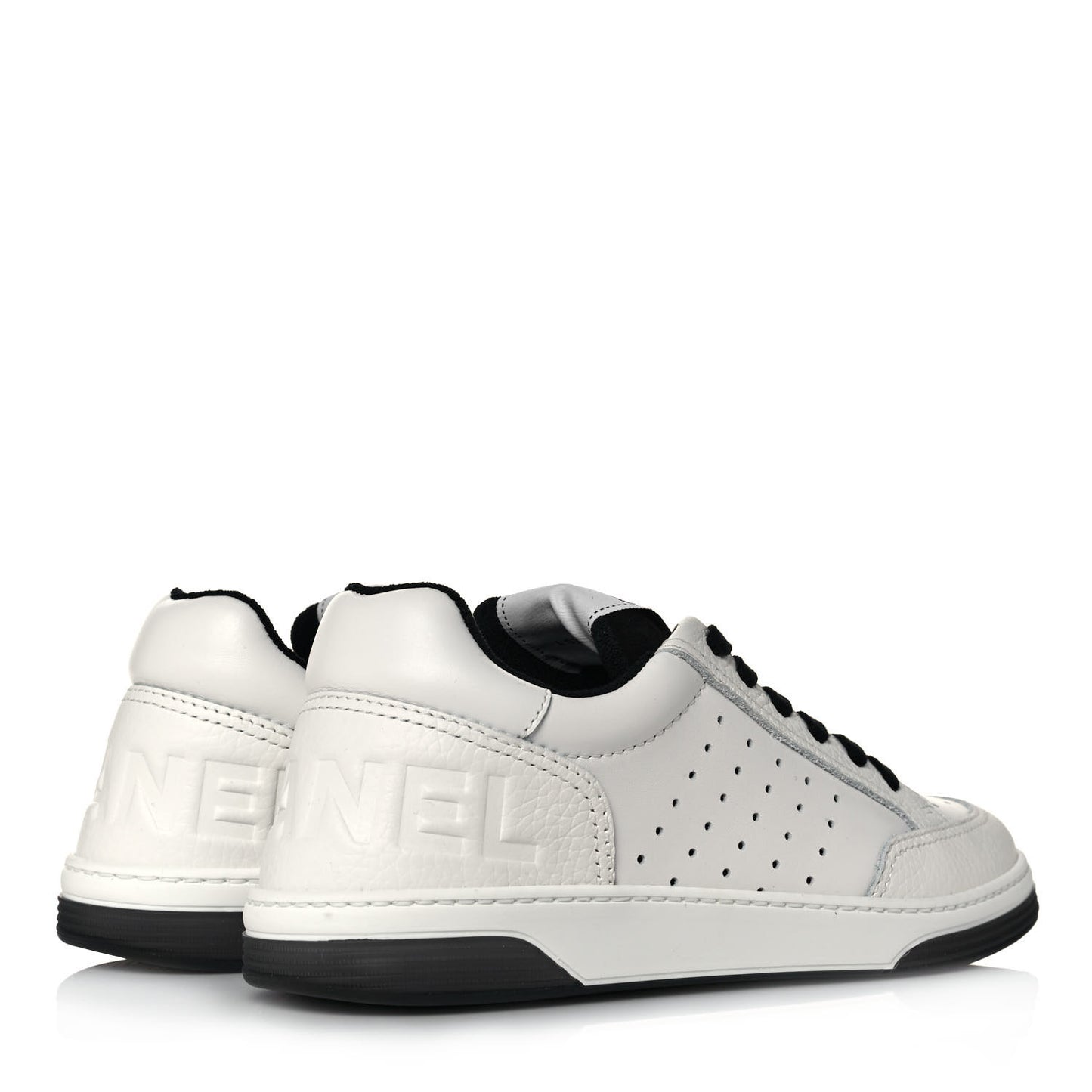 Grained Calfskin Fabric Womens Logo Sneakers 39 White Black