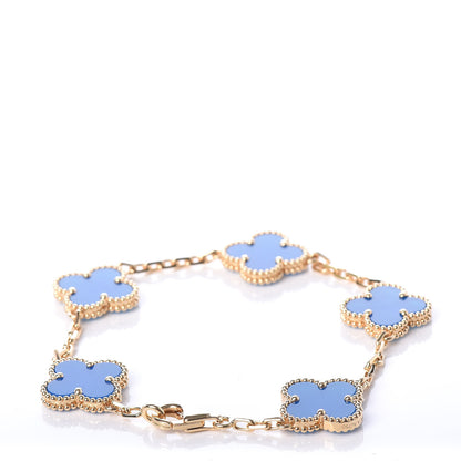 Van Cleef & Arpels 18K Yellow Gold Blue Agate 5 Motifs Vintage Alhambra Bracelet 3 of 6