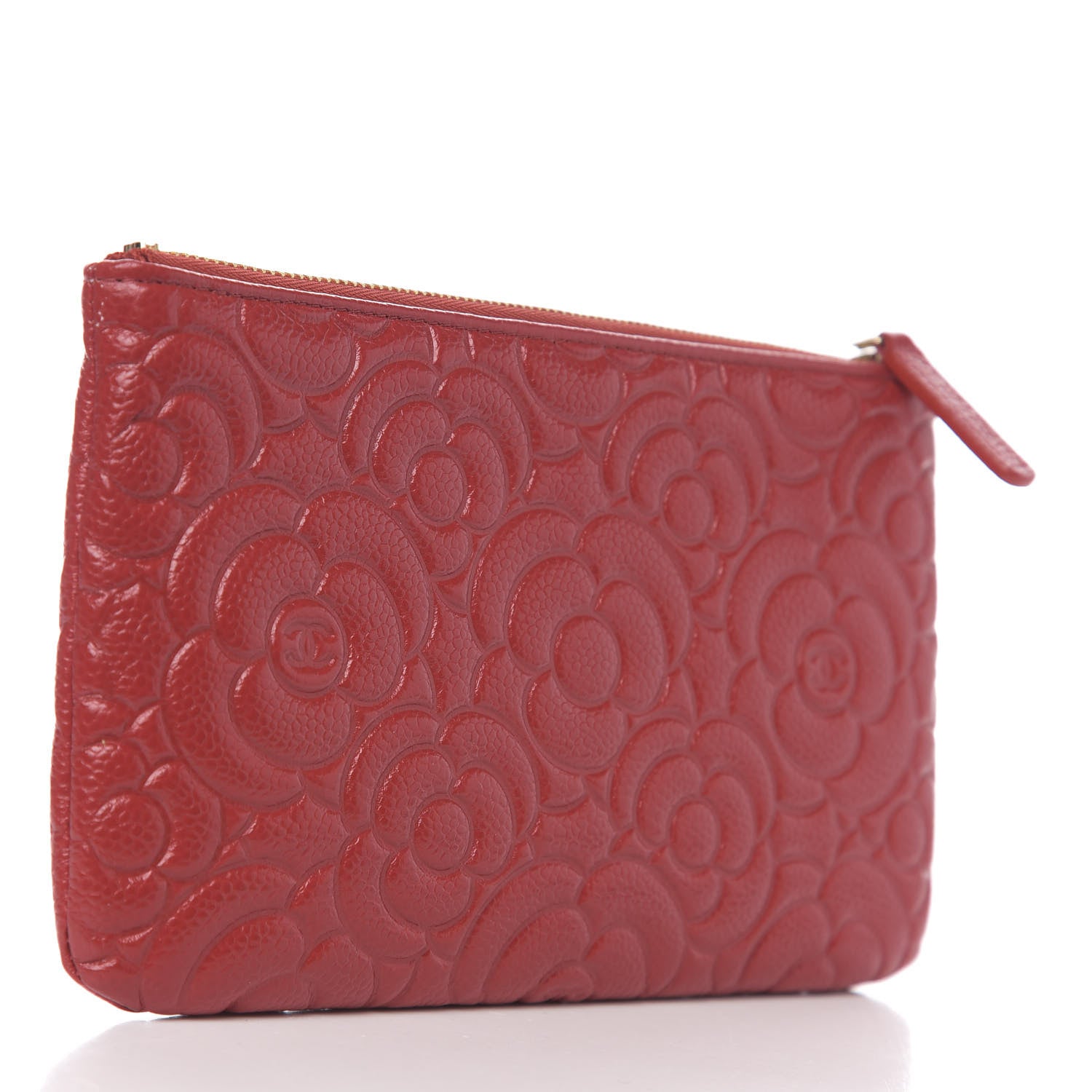 Chanel Caviar Camellia Embossed Cosmetic Pouch Red 2 of 6