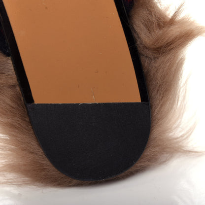 Gucci Covered Wool Big GG Monogram Fur Womens Princetown Slippers 39 Blue Red Butterscotch 10 of 11