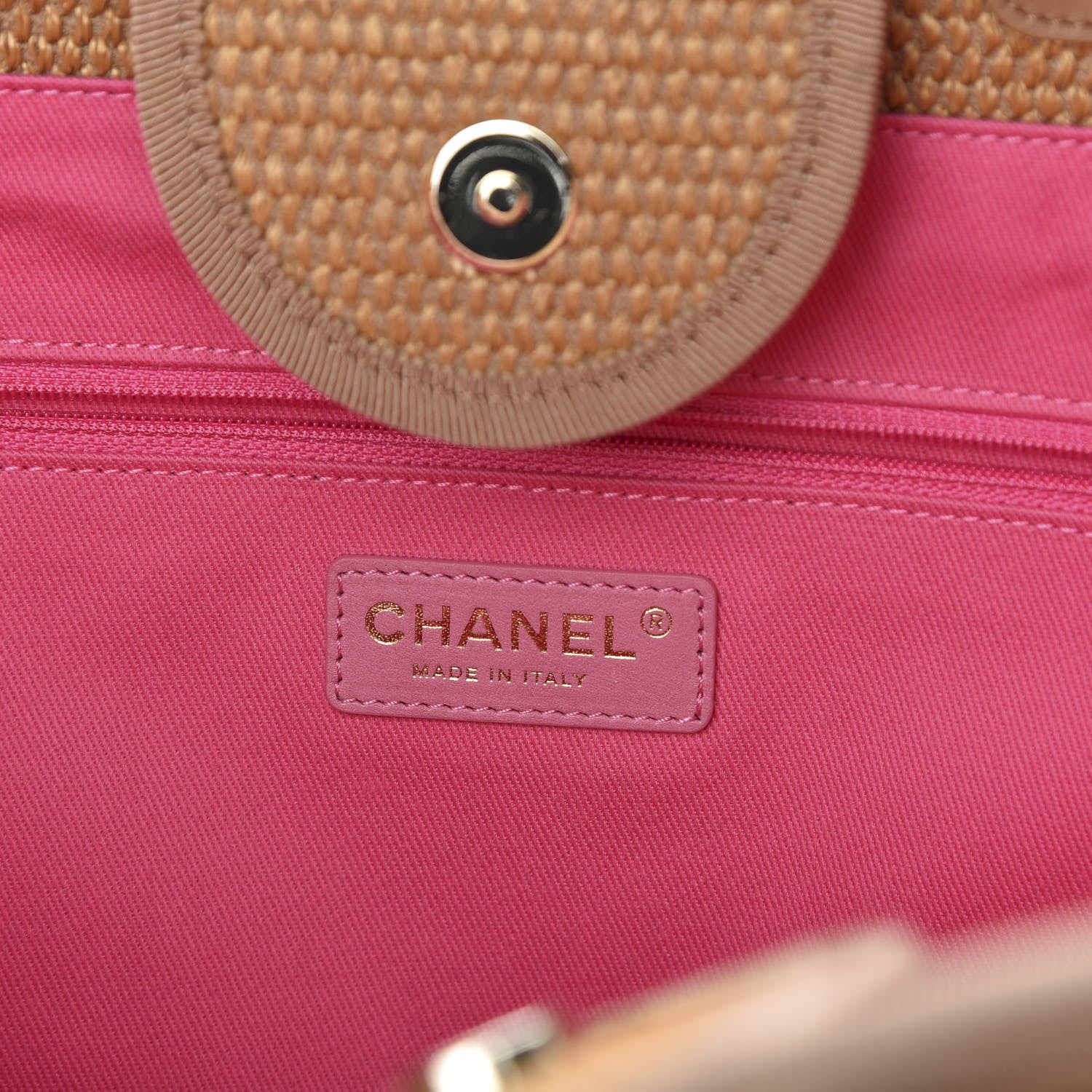 Chanel Straw Raffia Calfskin Striped Medium Deauville Tote Dark Beige Fuchsia Navy Blue 8 of 10