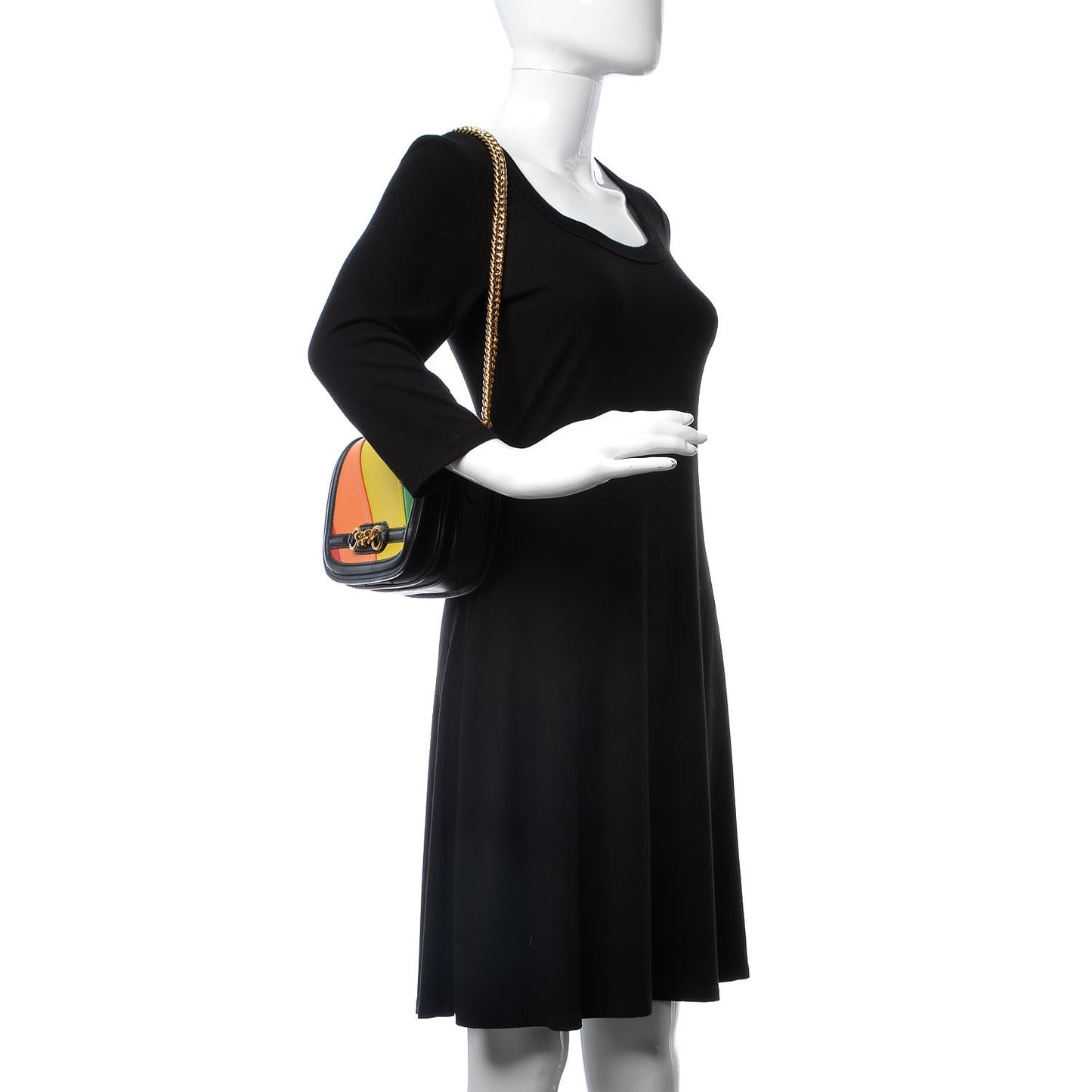 Smooth Calfskin Rainbow Link Shoulder Bag Black Multicolor
