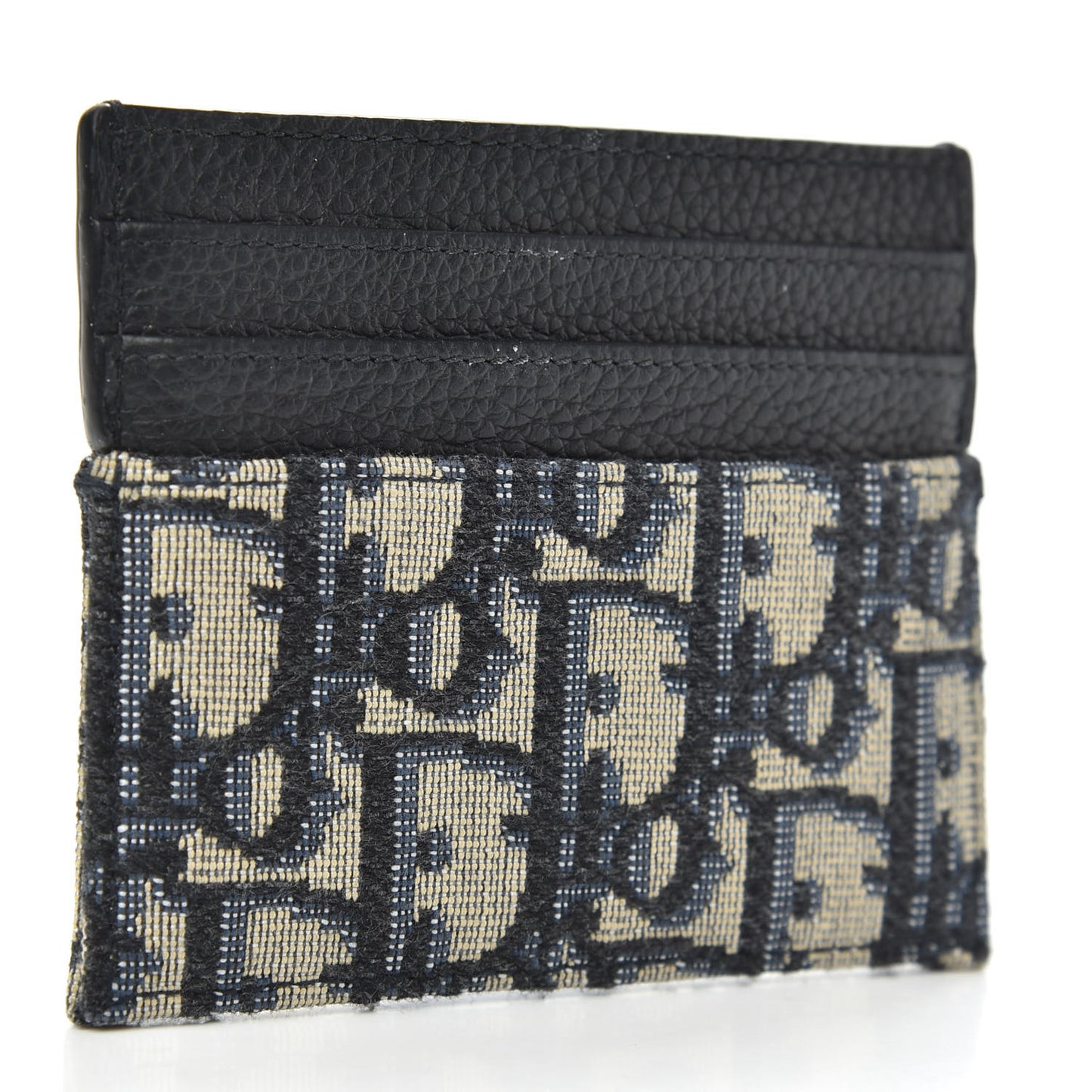 Grained Calfskin Oblique Card Holder Black