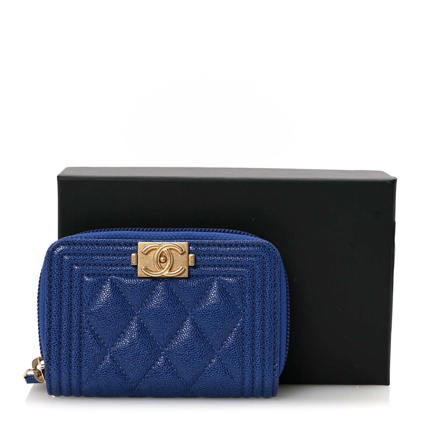 Caviar Quilted Boy Zip Around Coin Purse Wallet Blue