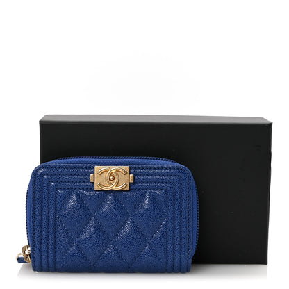 Chanel Caviar Quilted Boy Zip Around Coin Purse Wallet Blue 8 of 8