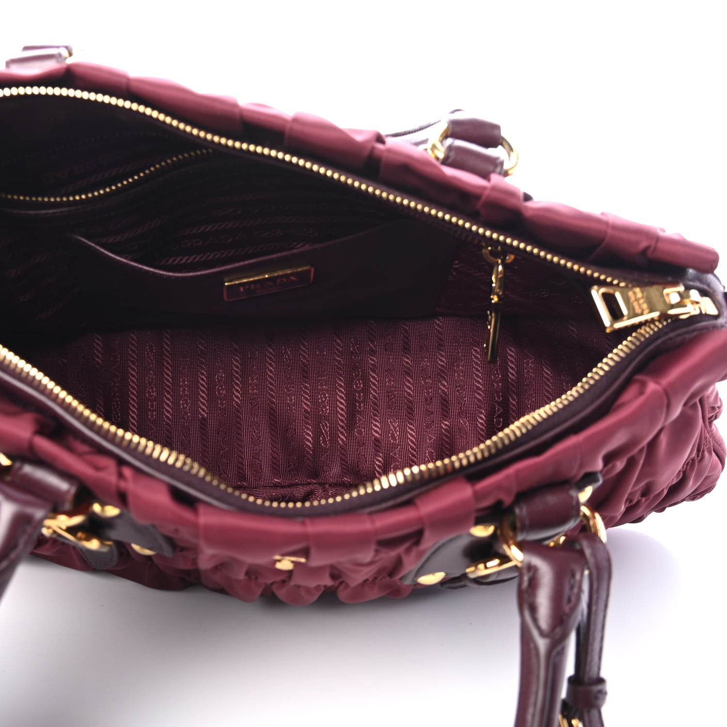 Prada Tessuto Nylon Nappa Gaufre Shopping Satchel Granato 4 of 4