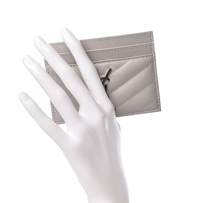 Saint Laurent Grain De Poudre Matelasse Chevron Monogram Credit Card Case Granite 2 of 7