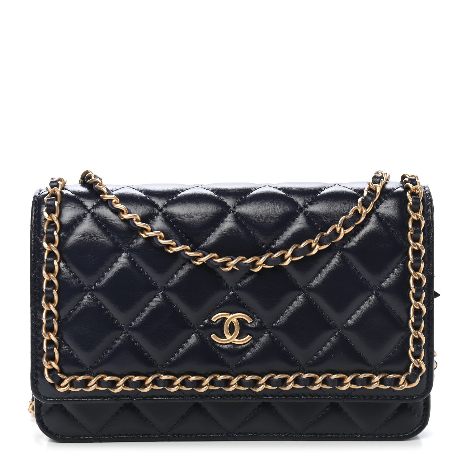 Chanel Lambskin Quilted Chain Around Wallet On Chain WOC Navy Blue 2 of 13
