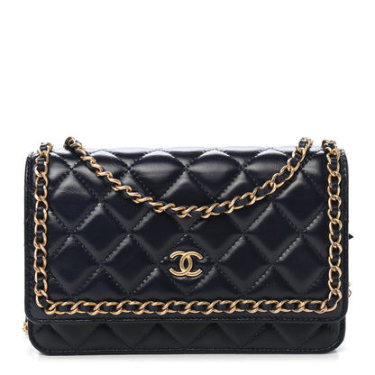 Chanel Lambskin Quilted Chain Around Wallet On Chain WOC Navy Blue 2 of 13