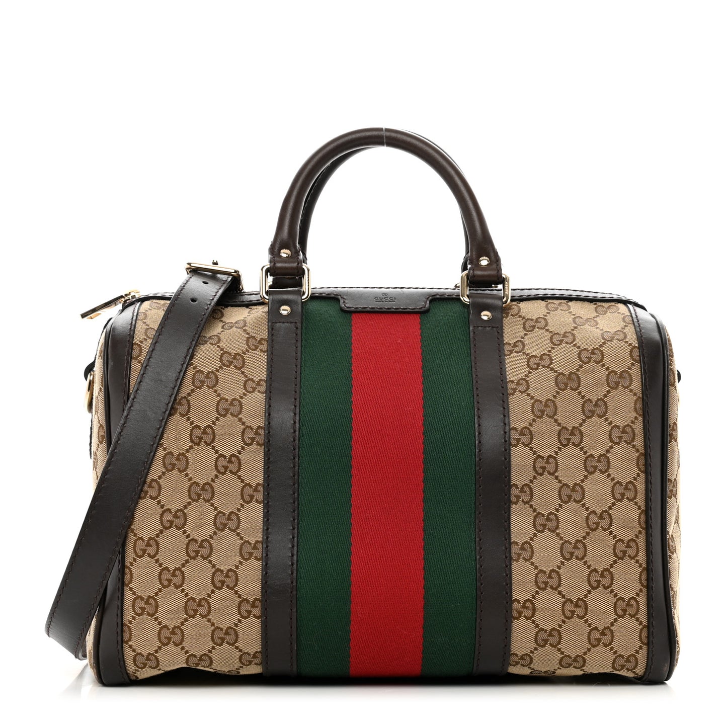 Monogram Selleria Calfskin Vintage Web Medium Boston Beige Ebony Cocoa