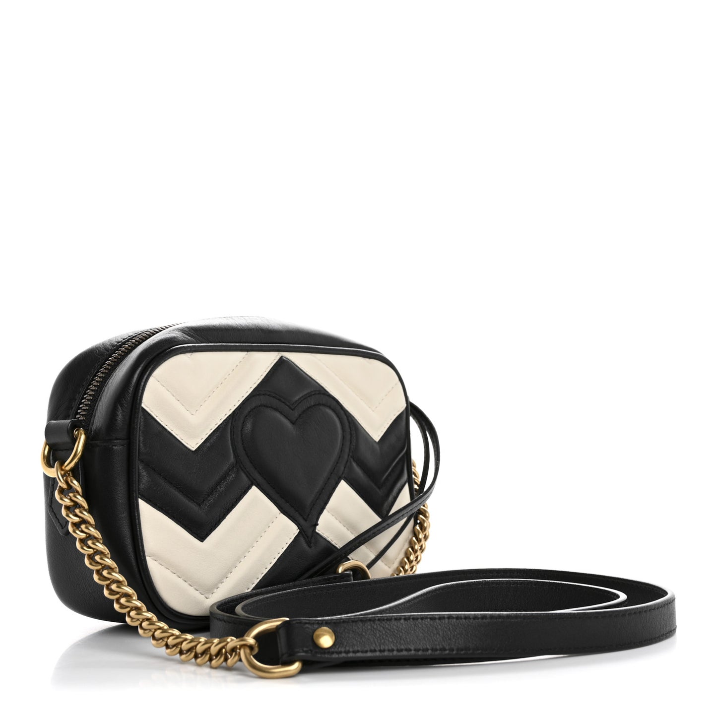 Calfskin Matelasse Mini GG Marmont Chain Shoulder Bag Black White