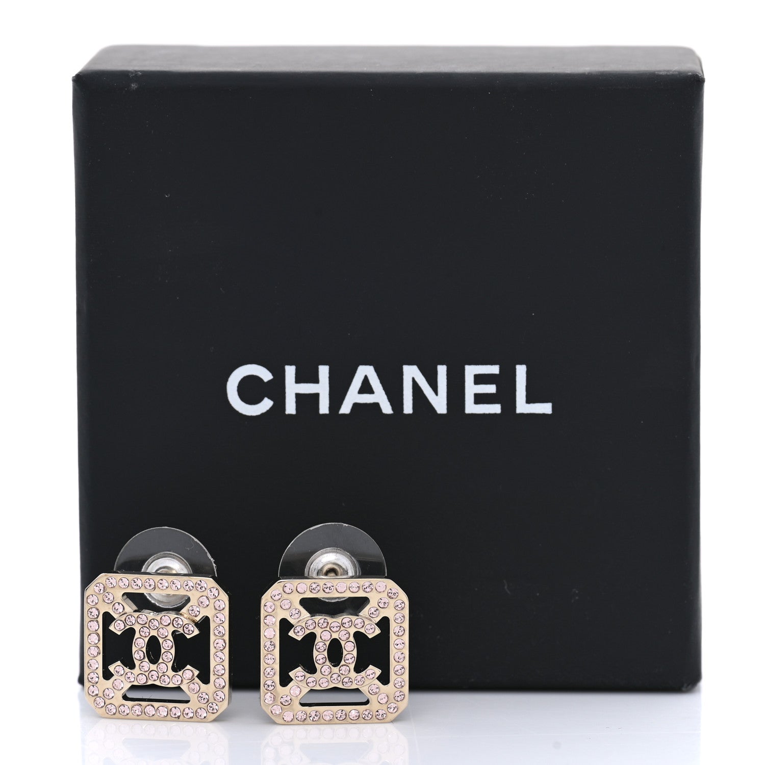 Chanel Crystal CC Square Earrings Gold Pink 5 of 5