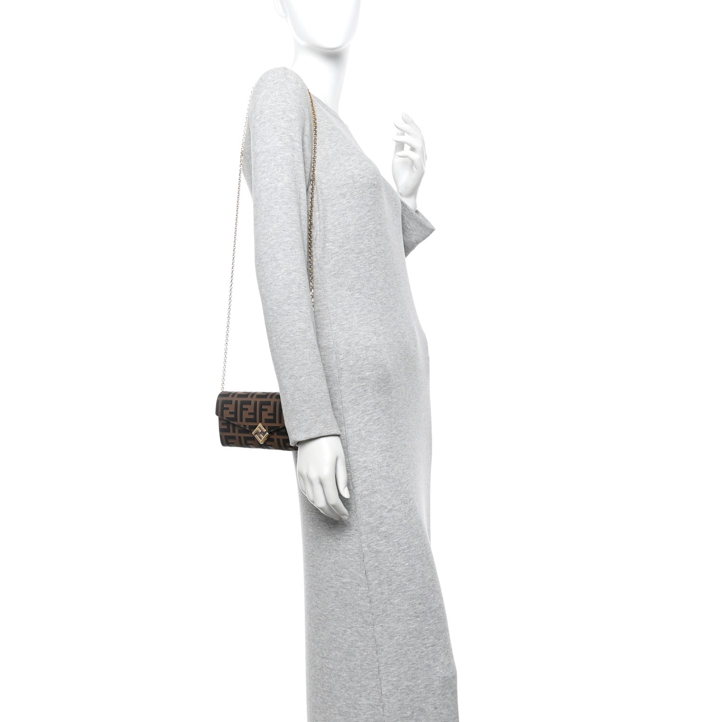 Vitello Soft F is Fendi Bi-Color FF 1974 Embossed Continental Envelope Wallet On Chain Maya Black