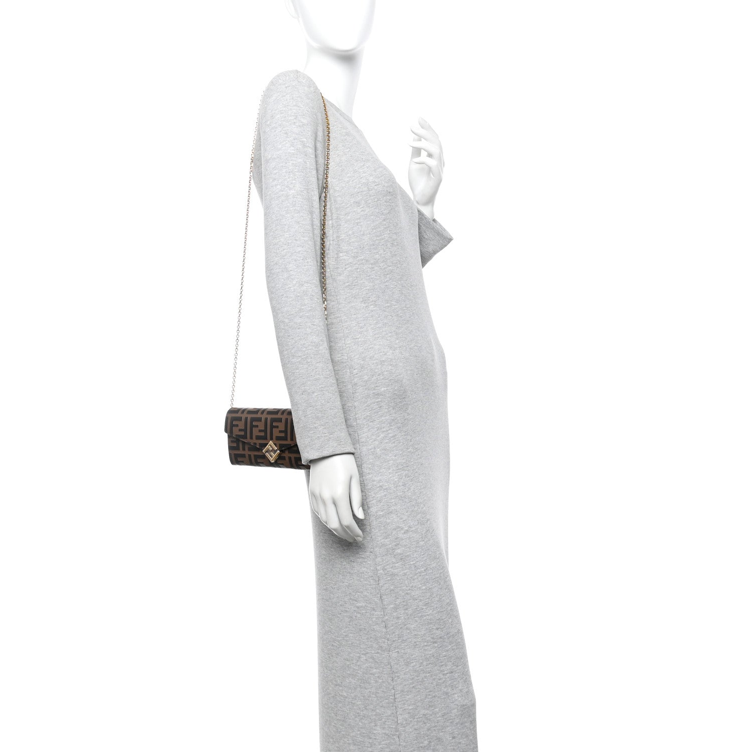 Fendi Vitello Soft F is Fendi Bi-Color FF 1974 Embossed Continental Envelope Wallet On Chain Maya Black 2 of 11