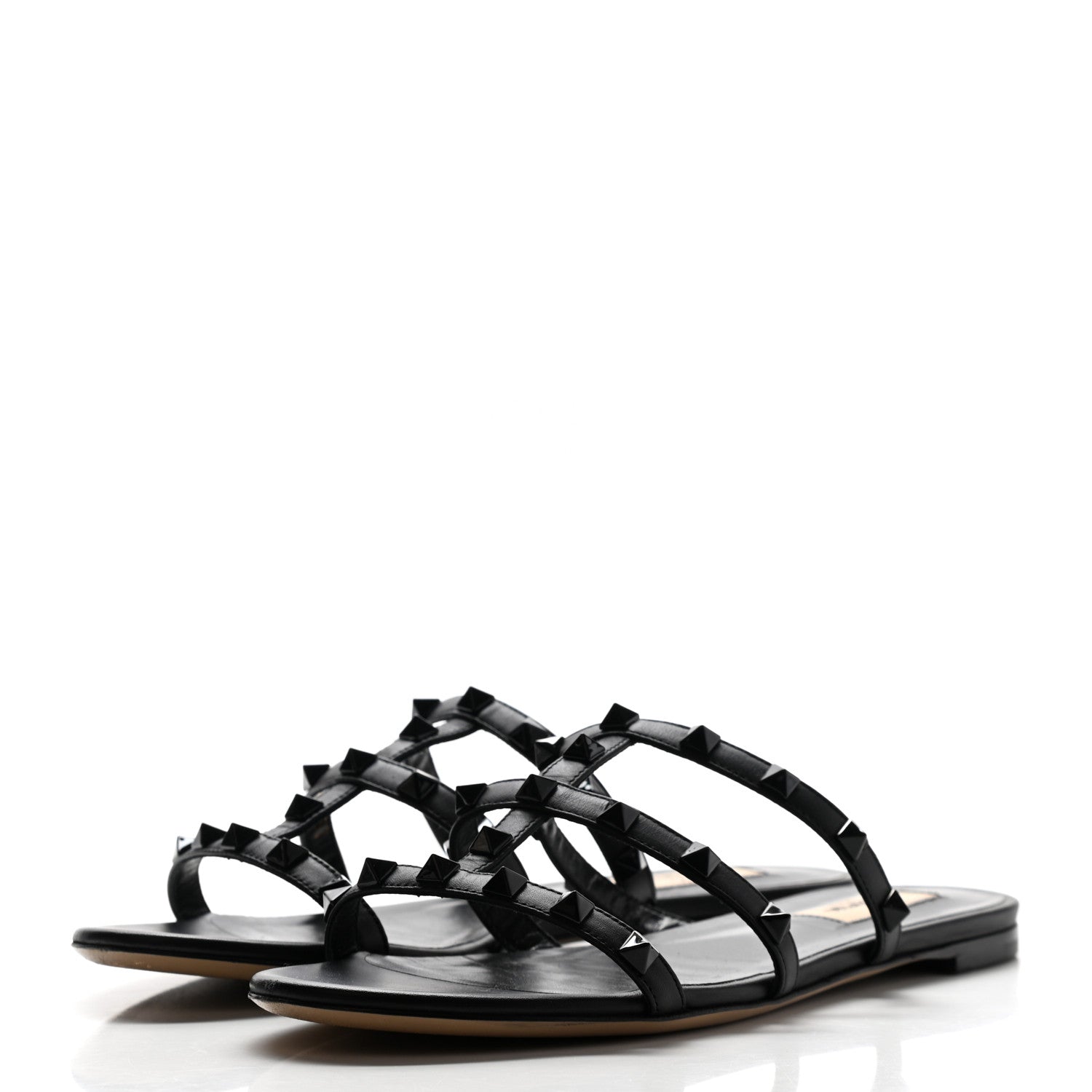 Valentino Garavani Nappa Monochrome Rockstud Caged Flat Slide Sandals 37 Black 3 of 13