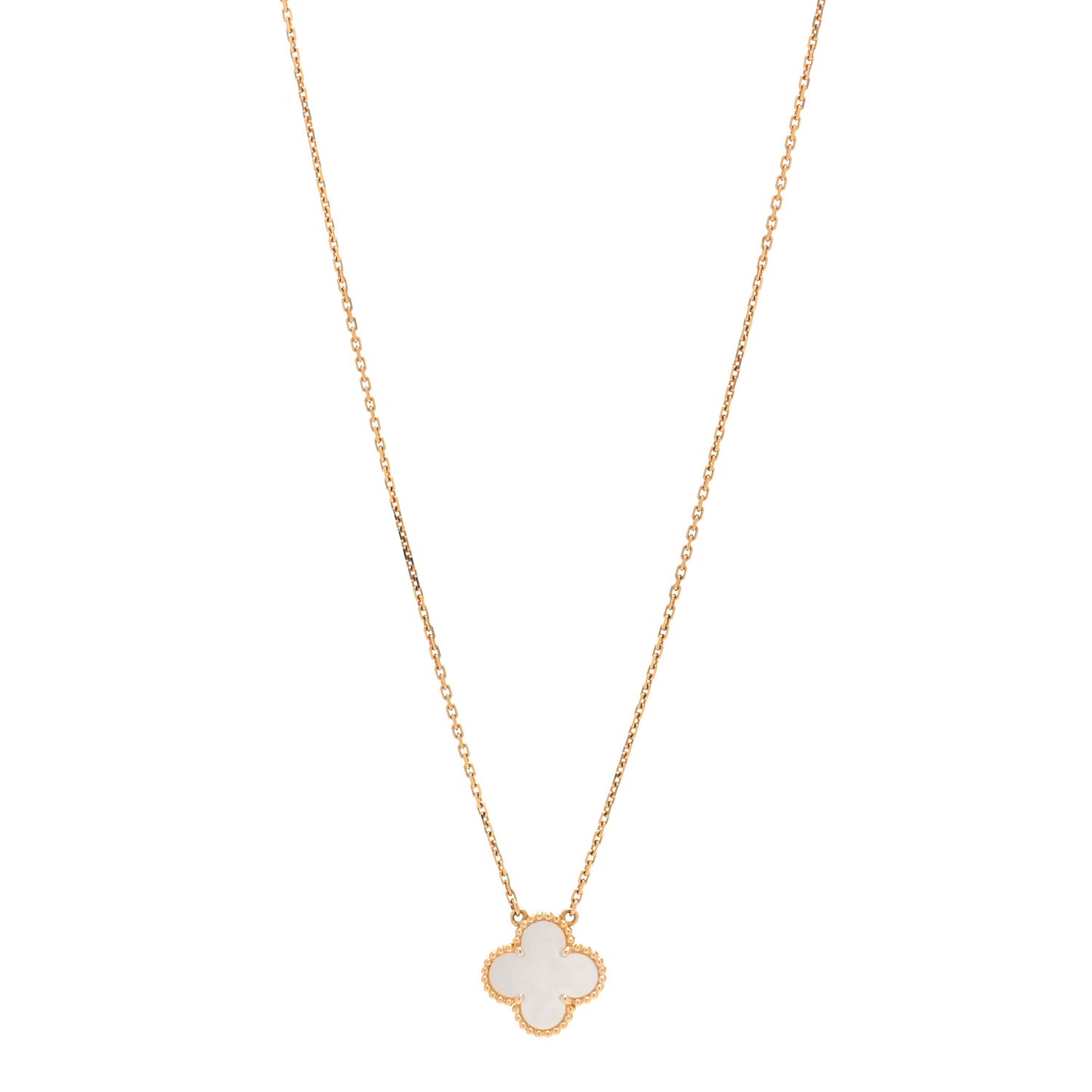 18K Yellow Gold Mother of Pearl Vintage Alhambra Pendant Necklace