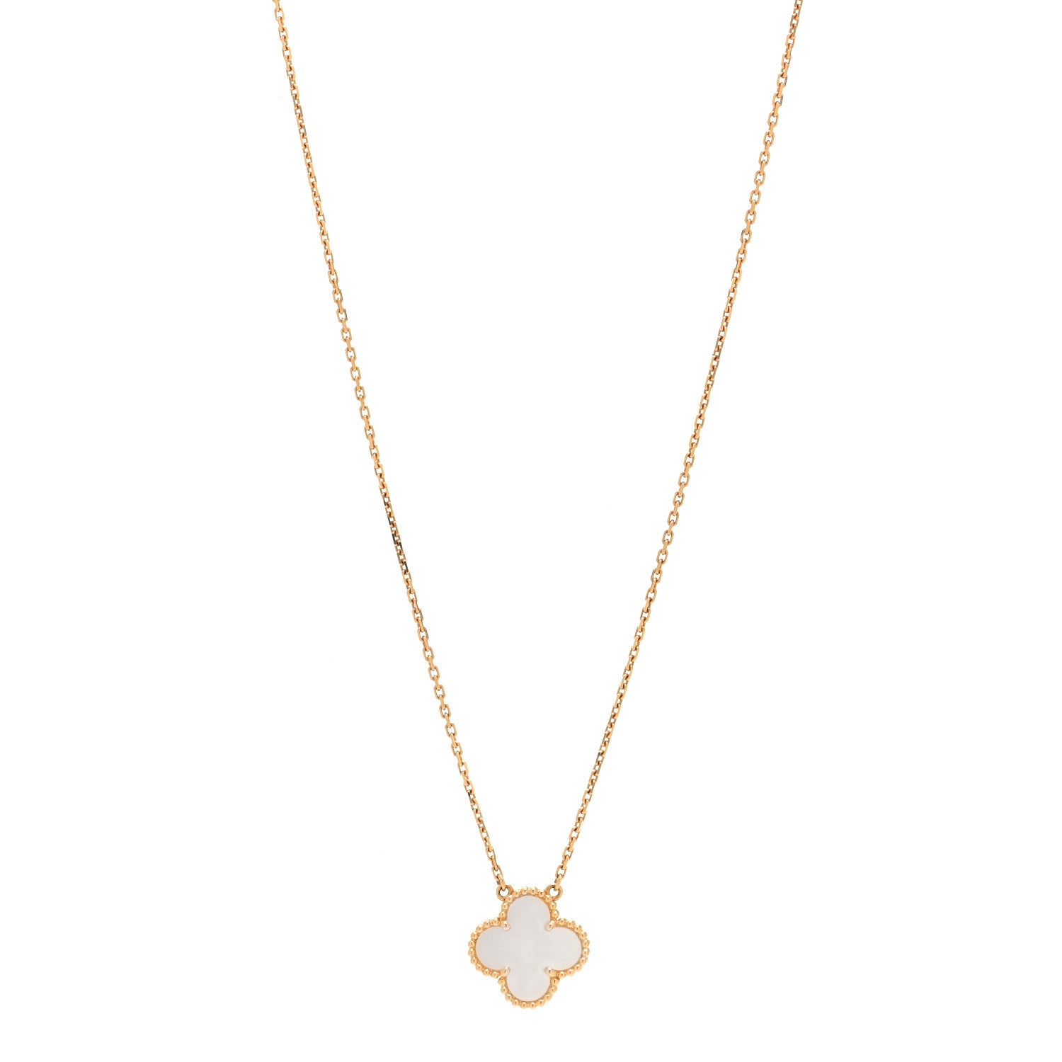 Van Cleef & Arpels 18K Yellow Gold Mother of Pearl Vintage Alhambra Pendant Necklace 1 of 5