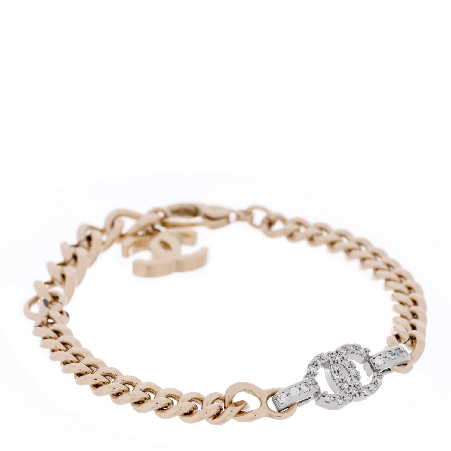 Chanel Crystal Chain CC Link Bracelet Gold Silver 1 of 3