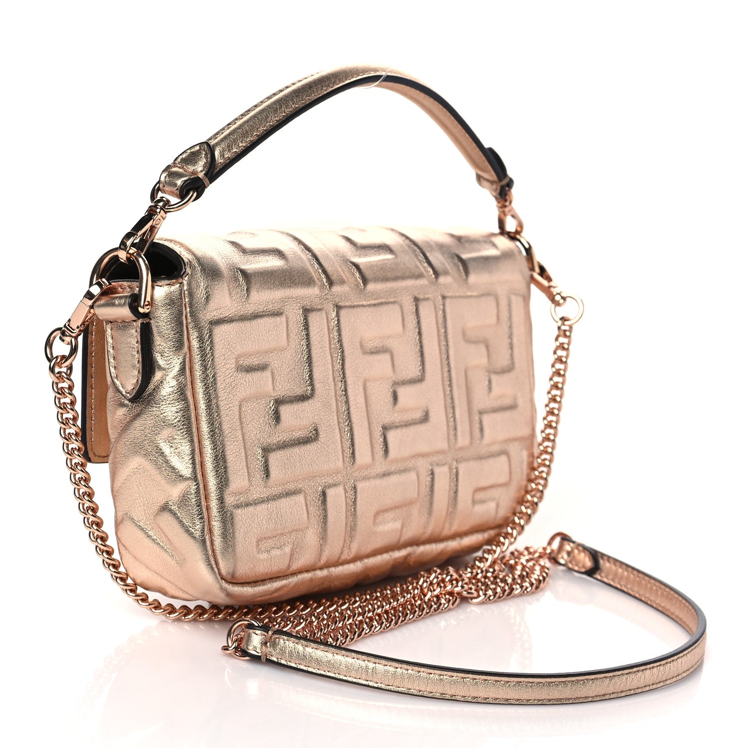 Fendi Vitello Laminato FF 1974 Embossed Mini Baguette Rame 2 of 8