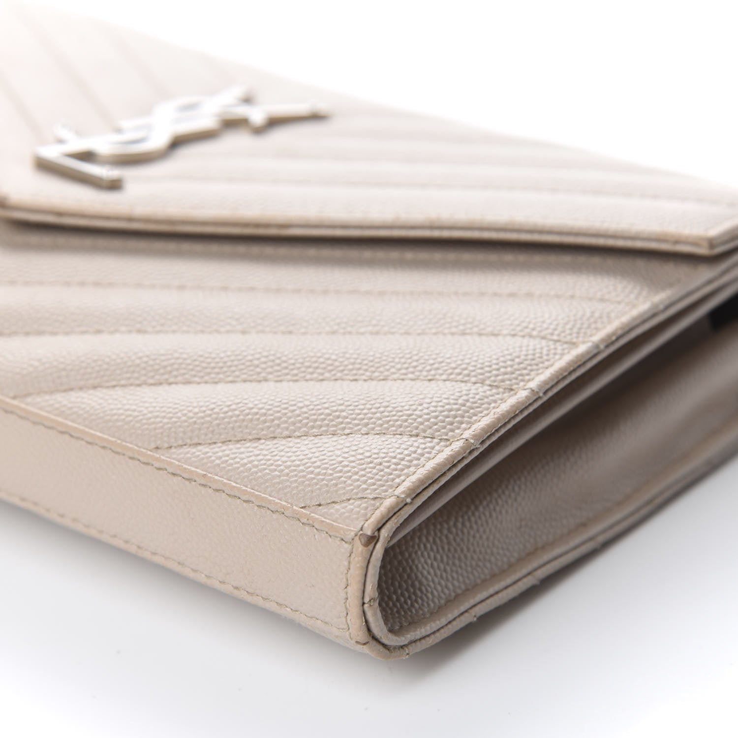 Saint Laurent Grain De Poudre Matelasse Chevron Monogram Chain Wallet Nude Powder 6 of 19