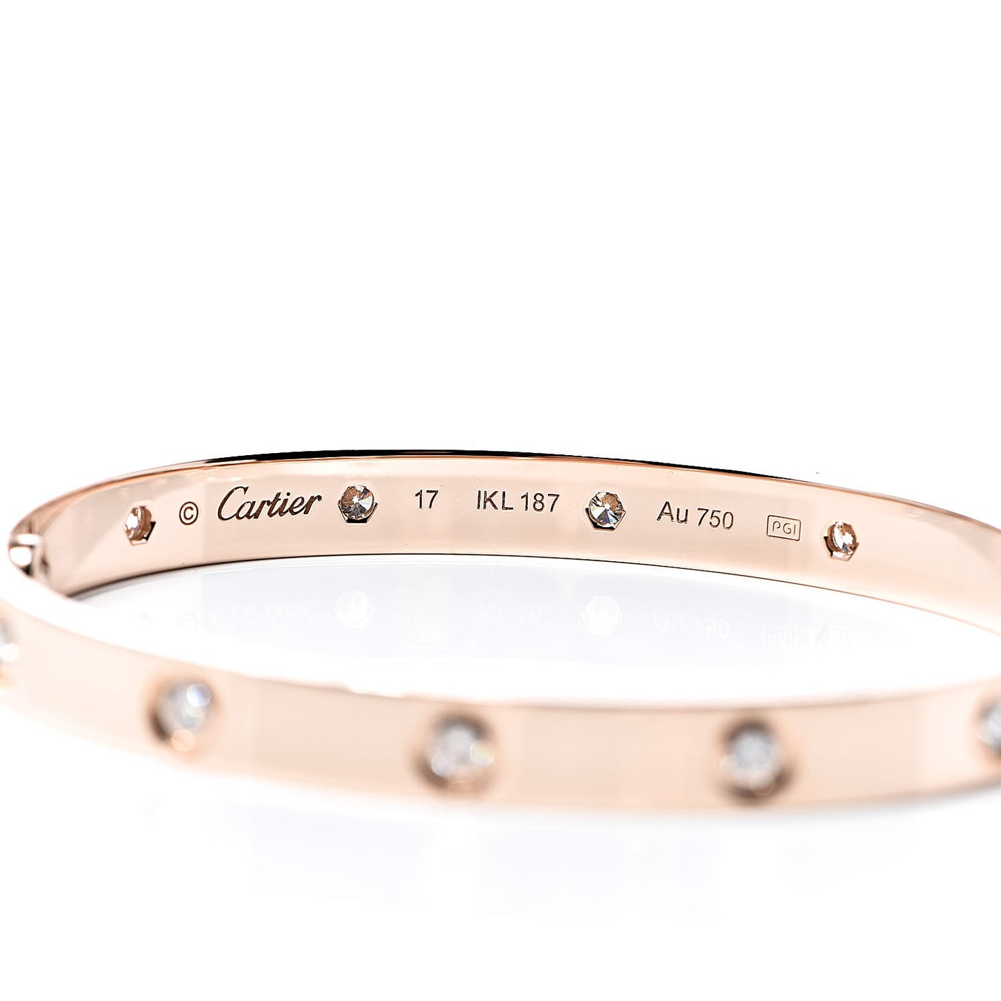 18K Pink Gold 10 Diamond LOVE Bracelet 17