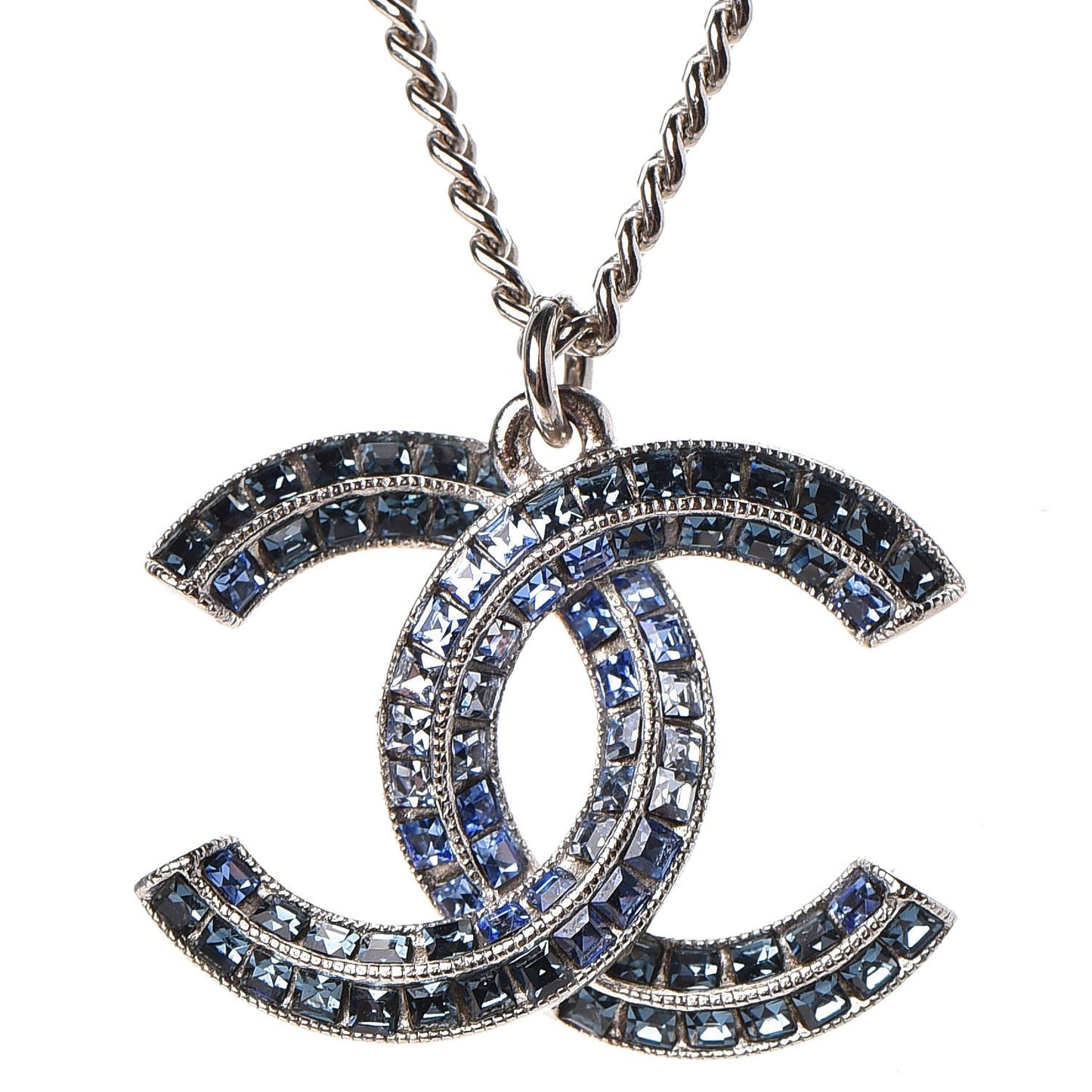 Crystal Baguette CC Necklace Blue