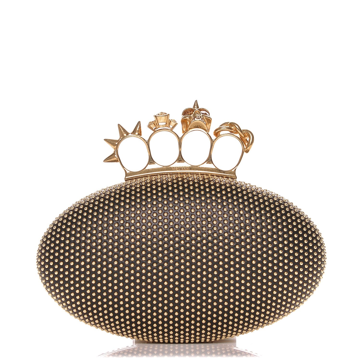 Alexander McQueen Nappa Studded Skull Knuckle Oval Box Clutch Black 1 of 7