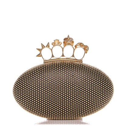 Alexander McQueen Nappa Studded Skull Knuckle Oval Box Clutch Black 1 of 7