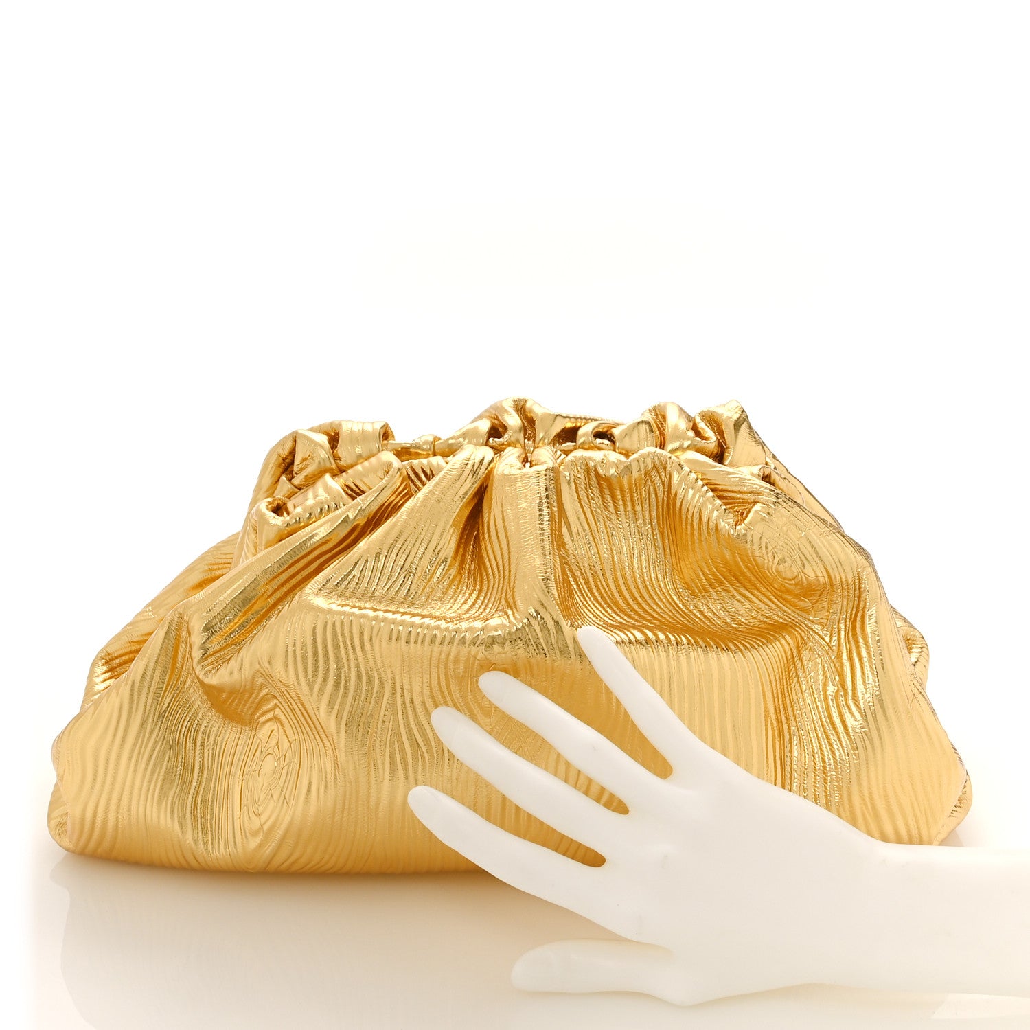 Bottega Veneta Metallic Bark Calfskin Embossed The Pouch Oversized Clutch Oro 2 of 8
