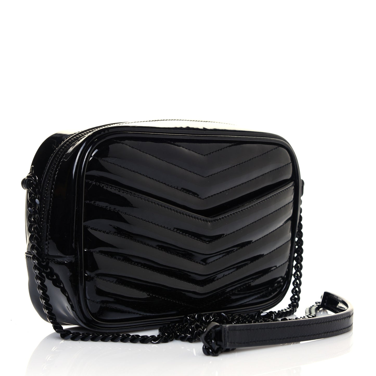 Patent Calfskin Matelasse Monogram Mini Lou Camera Bag Black