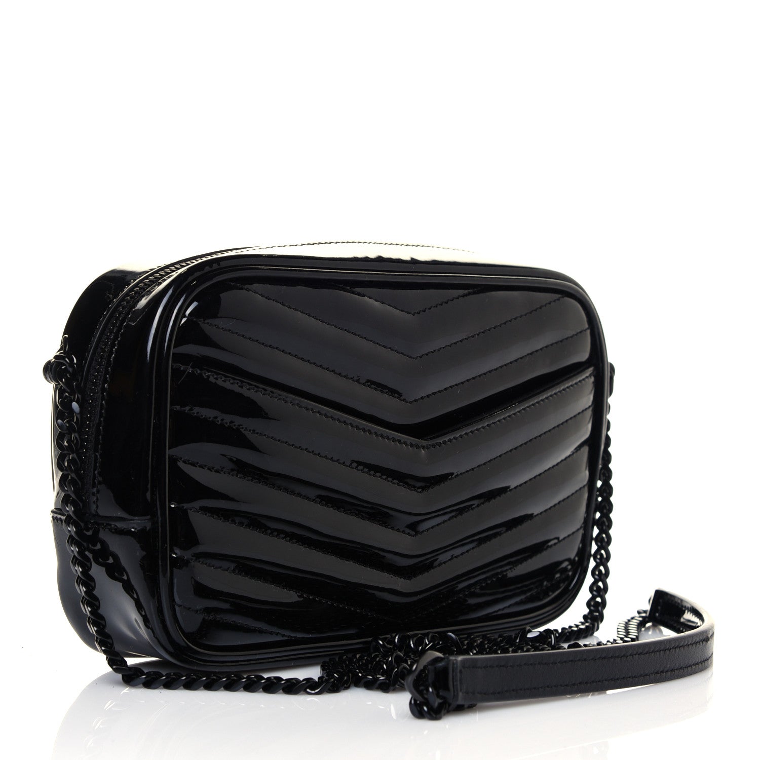 Saint Laurent Patent Calfskin Matelasse Monogram Mini Lou Camera Bag Black 5 of 15