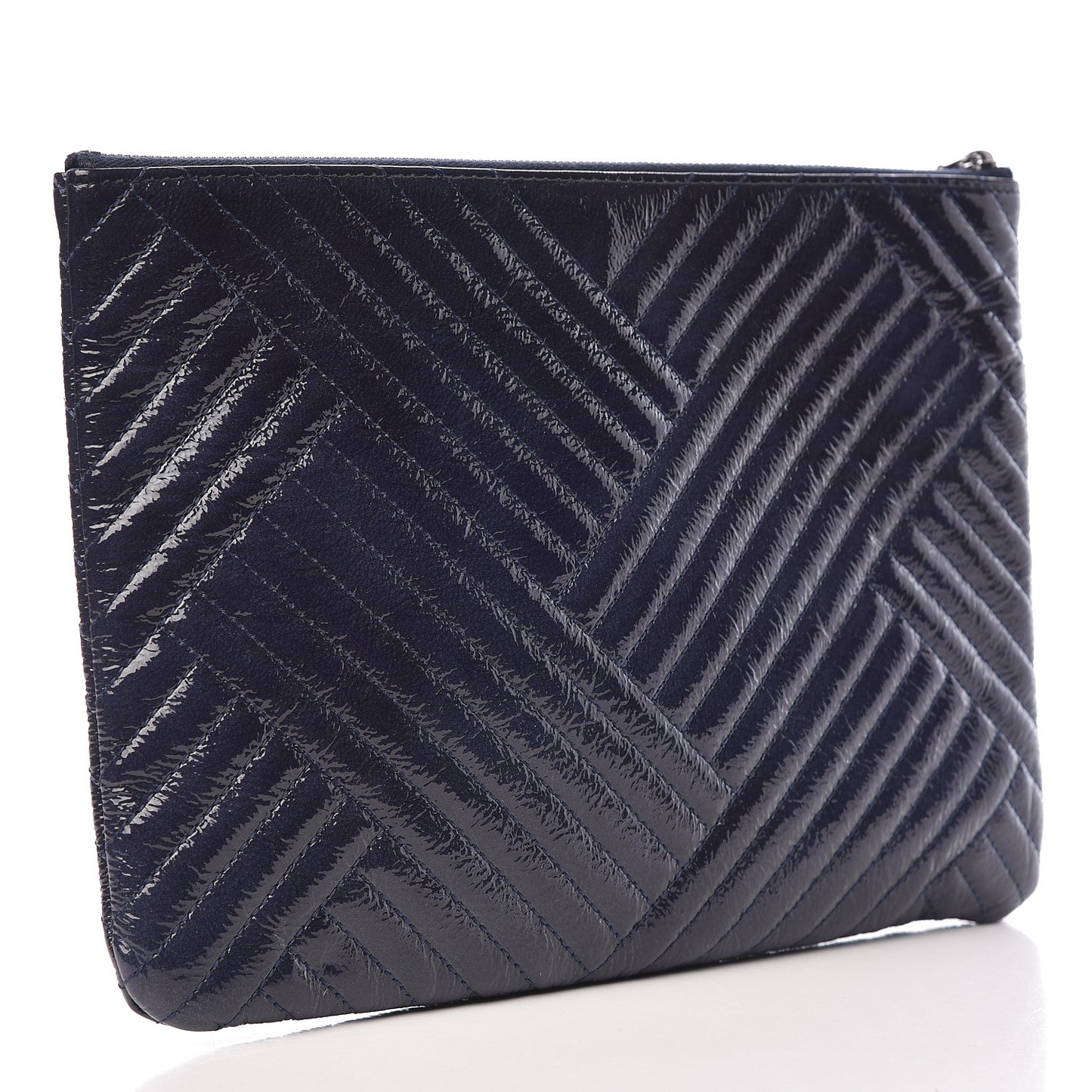 Distressed Patent Chevron Quilted Medium CC Crossing Cosmetic Case Blue