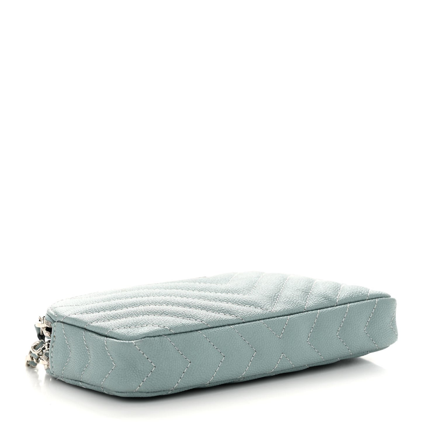 Caviar Chevron Quilted Small Clutch With Chain Light Blue