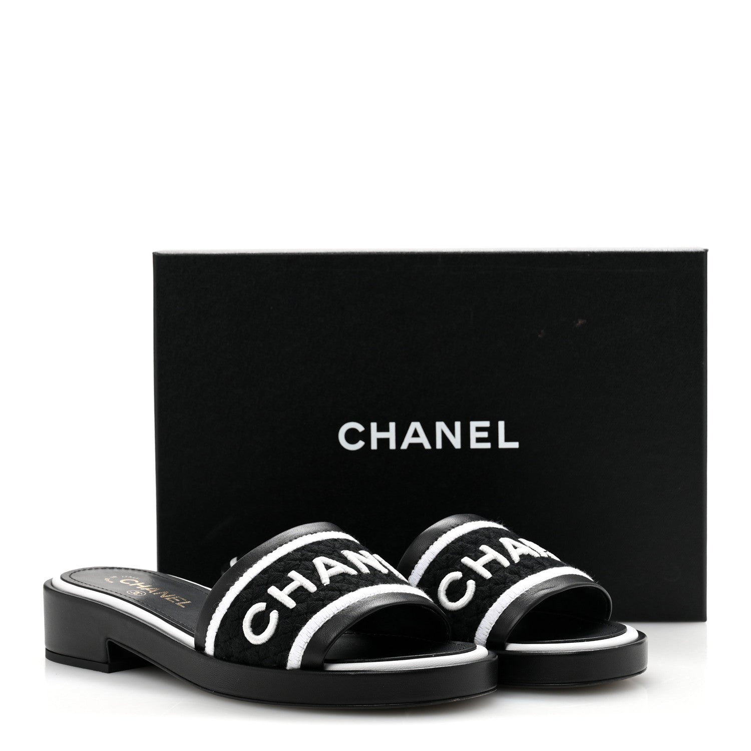 Chanel Lambskin Embroidered CC Mule Sandal 39.5 Black White 10 of 10