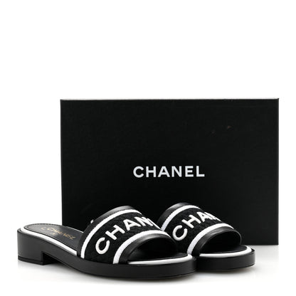 Chanel Lambskin Embroidered CC Mule Sandal 39.5 Black White 10 of 10
